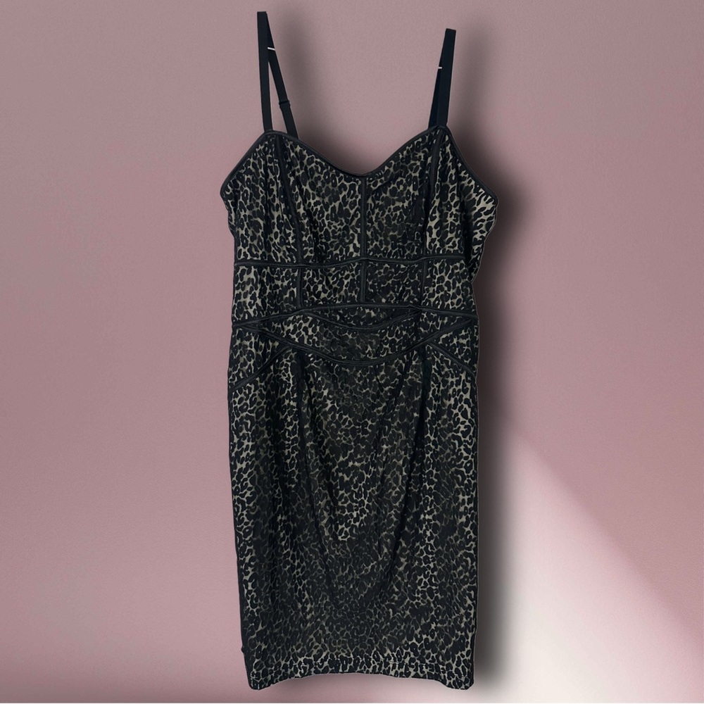 Black and tan body con slip dress
